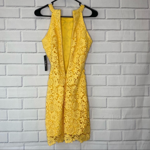 Lulus Love Poem Yellow Lace Mini Dress size Extra Small - Picture 7 of 8